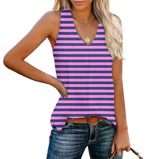 mfyjkho Camisetas Sin Mangas Para Mujer, Blusa Informal Holgada Con Escote En V Y Abertura Lateral Para Mujer Tops Elegantes Para Mujer S