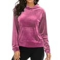 thumbnail image 5 of FOCUSSEXY Women's Velour Sweatshirt Velvet Hoodie Pullover Long Sleeve Jogging Sweatshirt Casual Joggers Activewear Hooded Jacket Pullover Tops, 5 of 6