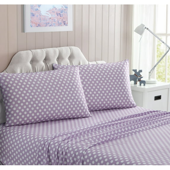 Kute Kids 3-Piece Ultra Soft Minnie Lilac Polka Dot Microfiber Woven Sheet Set, Toddler