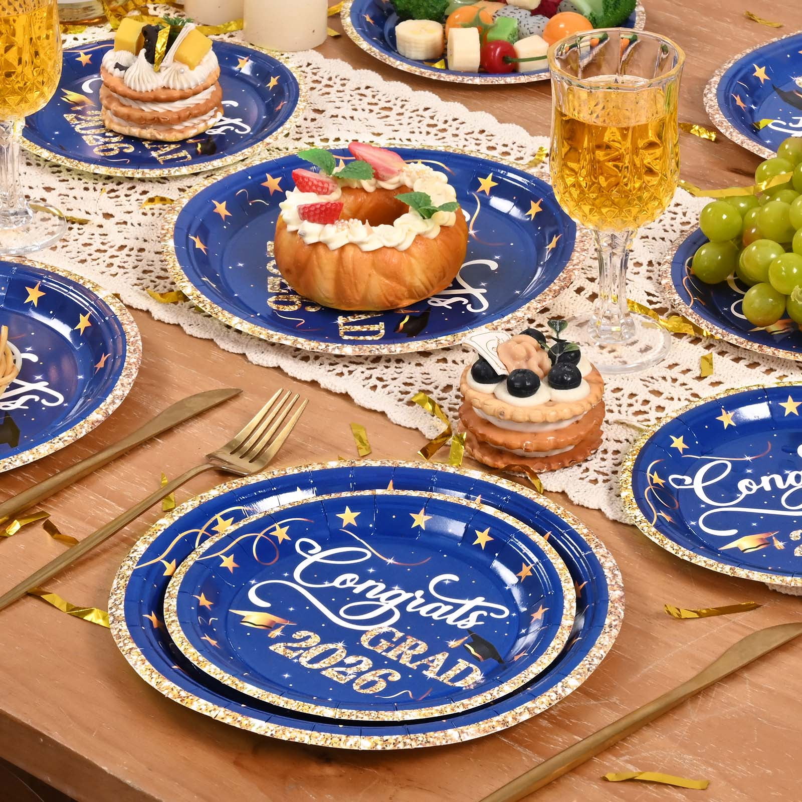 DAZLUTE 100pcs Graduation Paper Plates Decorations Class of 2026 Graduations Disposable Party Supplies(Blue)
