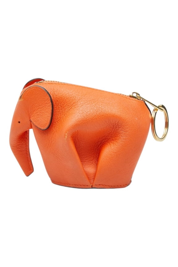 Pre-Owned Loewe Elephant Motif Charm Keychain Wallet/Coin Purse Orange Leather Women's LOEWE