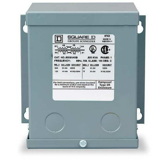 Square D Buck Boost Transformer, 50 VA, NEMA 3R, 12/24V AC, 120/240V AC 50SV43A