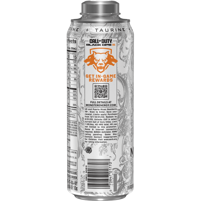 how much l carnitine is in white monster Monster Energy Zero Ultra, Sugar-Free Energy Drink, 24 fl oz, Full Flavor