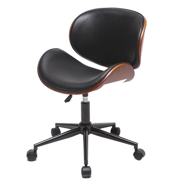 Mid Century Office Desk Chair Adjustable Black Leather Chrome Base Bent Plywood Walmart Com Walmart Com
