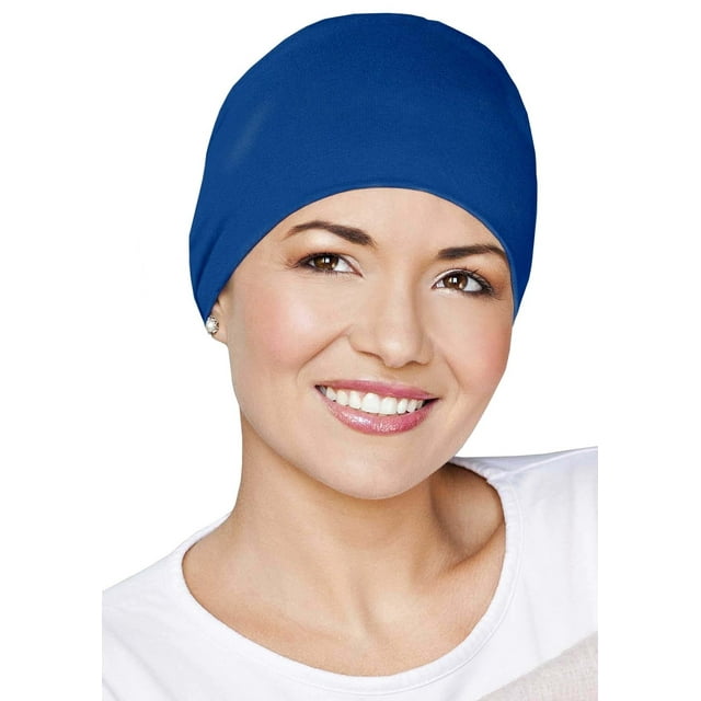 MASUMI Sombrero para Dormir con Quimioterapia para Mujer, Sombreros de Algodón Suave para Mujer, Gorro con Turbantes de Quimioterapia, Cubiertas para la Cabeza contra el Cáncer con Doble Capa (Azul Marino)