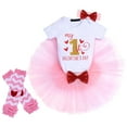 thumbnail image 3 of IBTOM CASTLE Baby Girls My 1st Valentines Easter Outfit Romper Ruffle Tutu Skirt Headband Leg Warmers 4PCS Party Dress Clothes Set 0-6 Months Pink - 1st Valentine's Day, 3 of 8