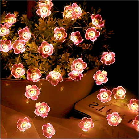 

Flower String Lights，Pink Cherry Blossom String Lights for Girls Kids Bedroom Decorations，30 LED Fairy Night Light Waterproof Indoor Outdoor Wedding Birthday Party Wall Decor Battery Operated 10FT