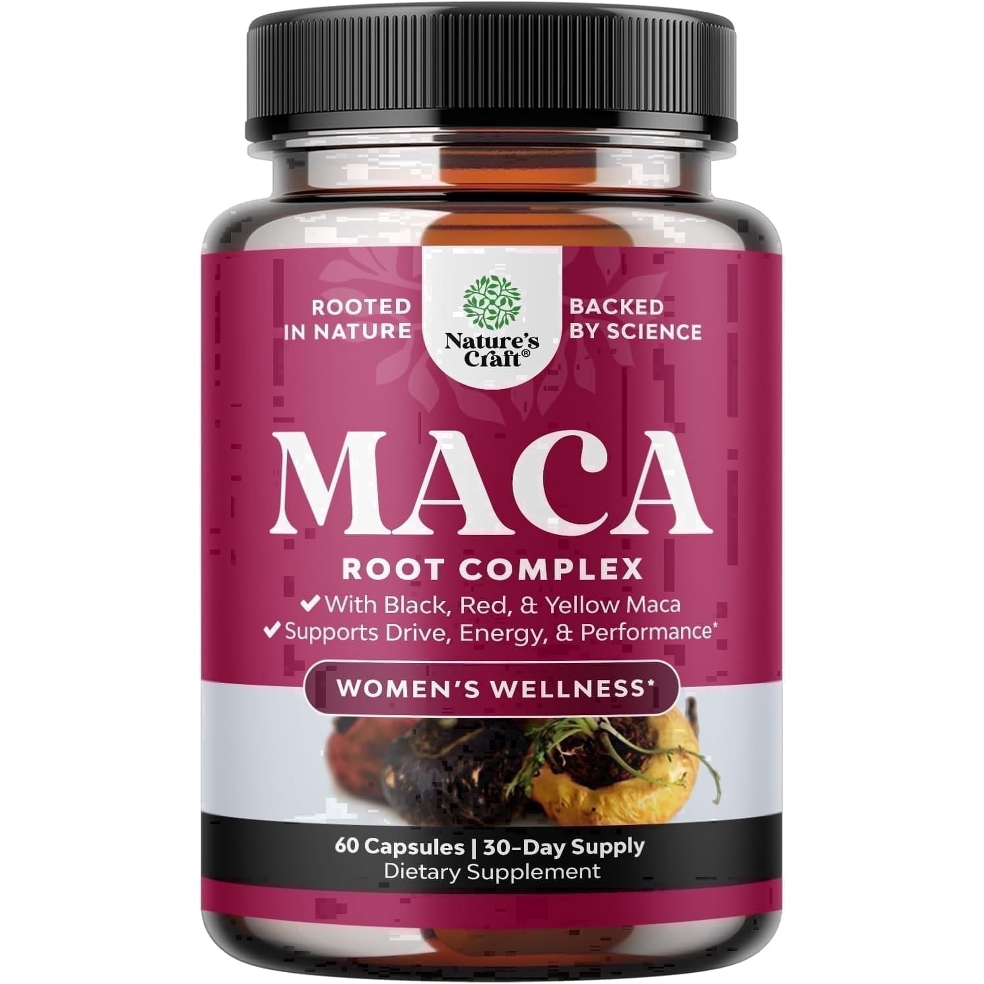 Natures Craft Organic Maca Root Complex, Black Red and Yellow Maca, 60 Capsules