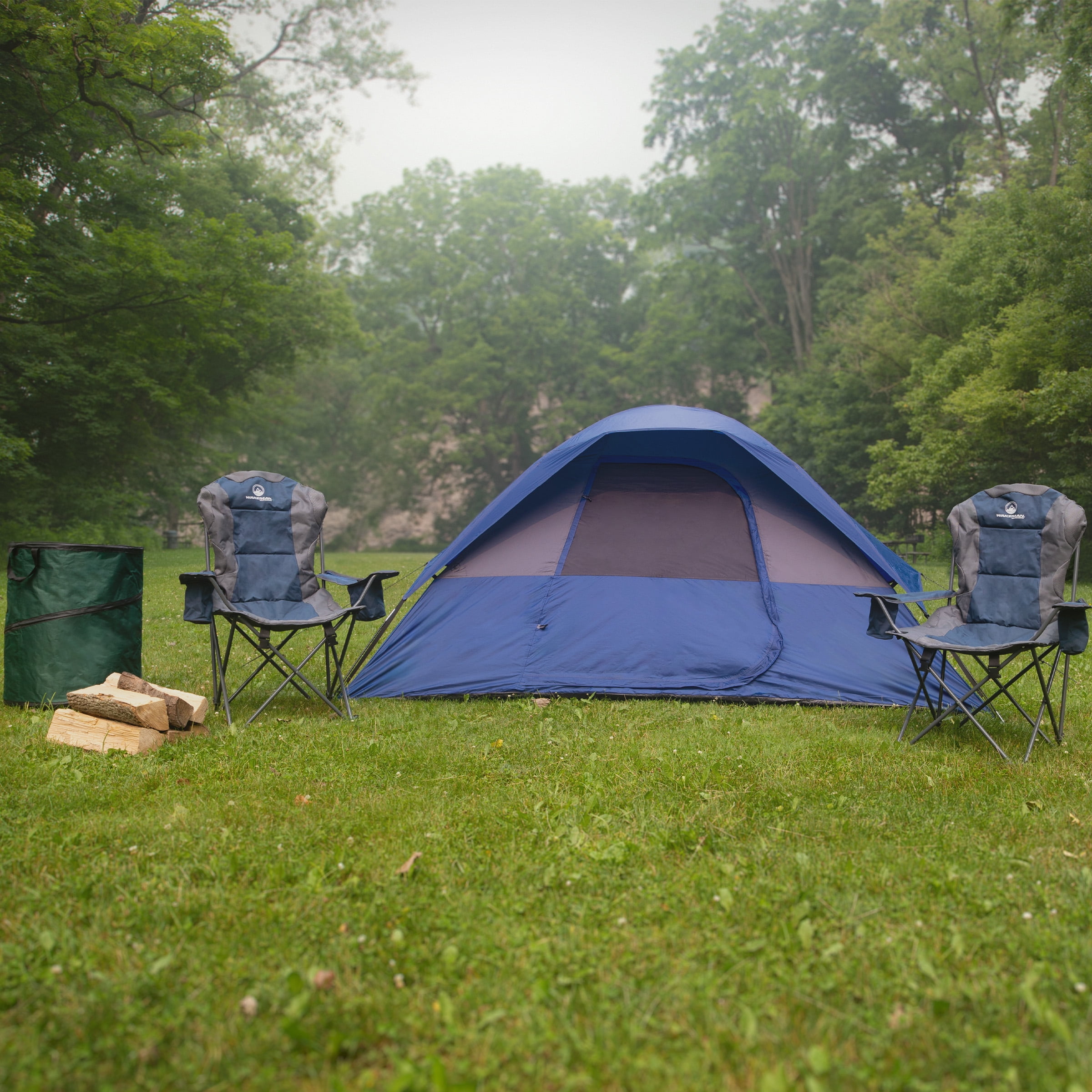 Wakeman Outdoors 5 Person Camping Tent with Rain Fly and Carrying Bag, Blue