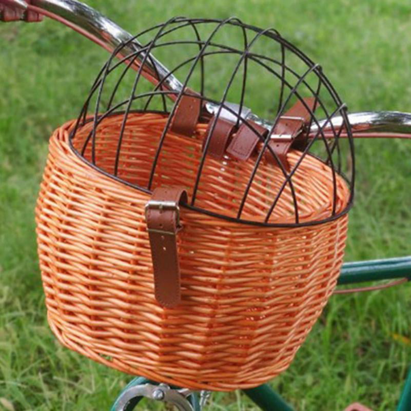 Cushion Dog Pet Wicker Front Mounted Bicycle Basket Carrier Wire Mesh 
