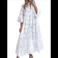 thumbnail image 3 of Vestido Bohemio con Cuello en V, Mangas Acampanadas y Bordado de Encaje para Mujer (2025) XL, 3 of 10