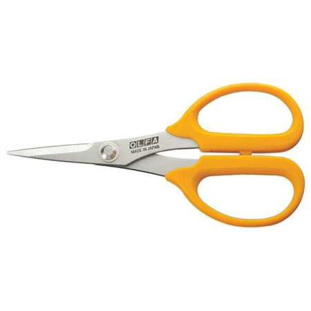 OLFA Stainless Steel Pointed Applique Scissors, 5", Yellow