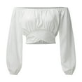 thumbnail image 4 of Top corto con hombros descubiertos y lazo para atar, manga larga, para mujer - Blusa con ribete elástico y puños con volantes - Sexy para fiestas y citas, 4 of 5
