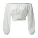 thumbnail image 4 of Top corto con hombros descubiertos y lazo para atar, manga larga, para mujer - Blusa con ribete elástico y puños con volantes - Sexy para fiestas y citas, 4 of 5