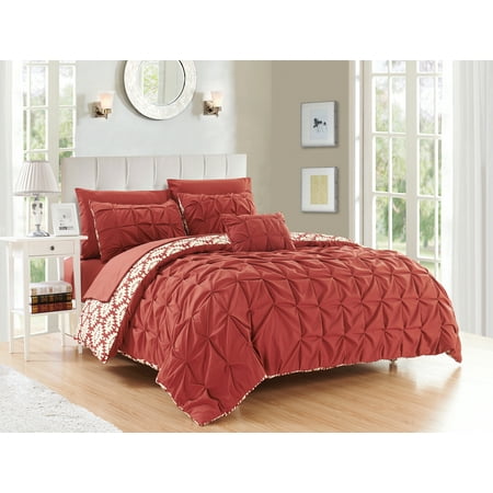 Duvet Covers Meaning Chic Home Jana 4 Piece Reversible Duvet Cover Set Microfiber Global Inspired Print with Classic Pleated Pin Tuck Backing Zipper Closure Bedding with Decorative Pillow Shams, Queen Brick Red ()