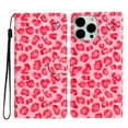 thumbnail image 2 of for iPhone 13 Pro PU Leather Flip Case, Stylish Wrist Strap Kickstand Magnetic Card Slots Pattern Shockproof Protective Durable Portable Ultra Slim Phone Case for Men Women - Pink Leopard, 2 of 9