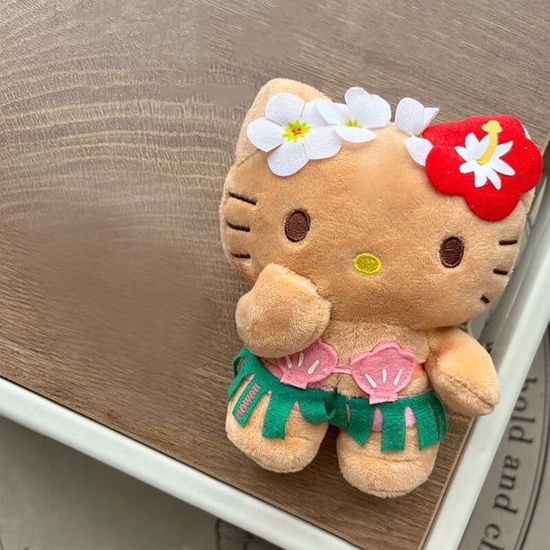 Sanrio-Llavero relleno de felpa de dibujos animados de Hello Kitty, almohada de muñeca de Color de piel creativa, Colección hawaiana, bonito regalo de cumpleaños para niña Fivean unisex