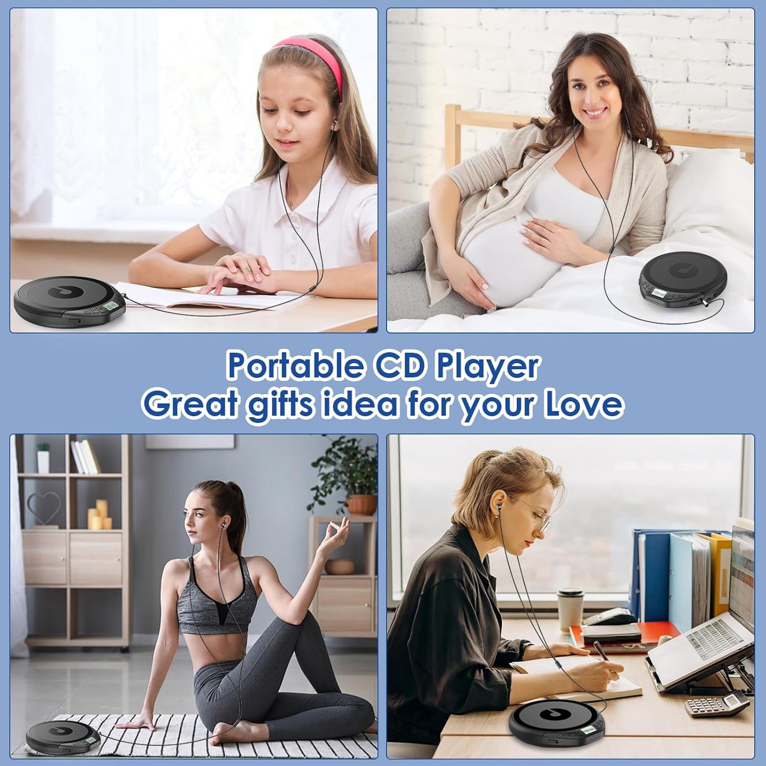 Gueray CD Players Portable CD Walkman: with Earphones Portable CD Player for Car with Anti-Skip Shockproof Personal CD Player with LCD Display