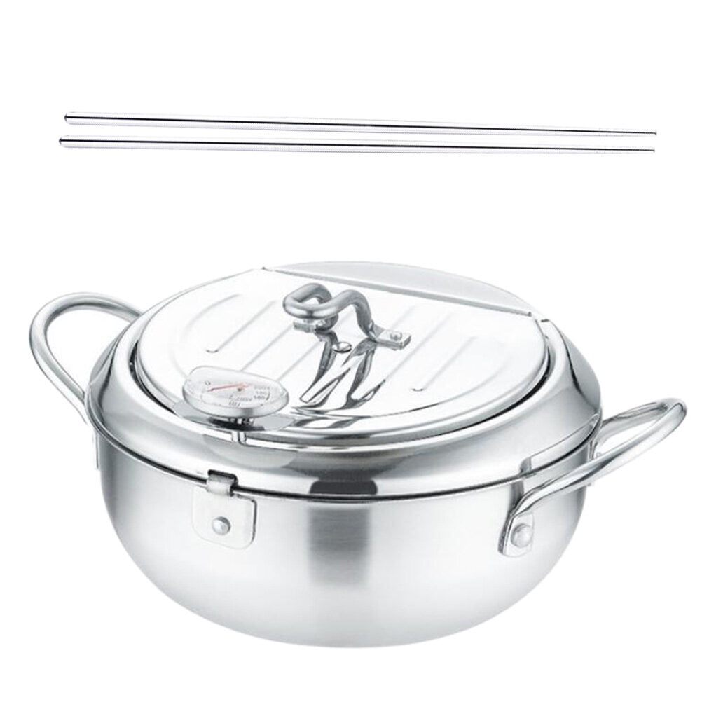 1 Set Stainless Steel Deep Frying Pan Tempura Frying Pot with