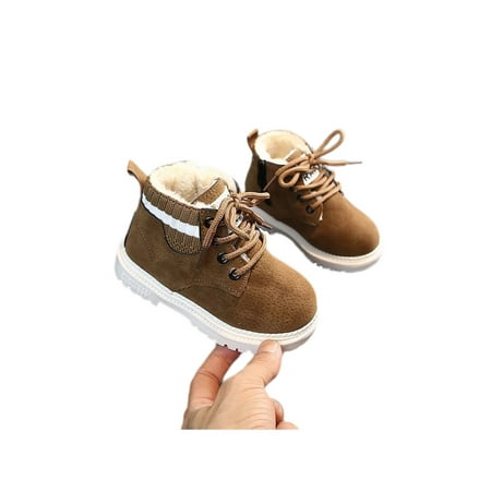 

Colisha Kids Vintage Flat Ankle Boots School Non-Slip Short Booties Girls Winter Comfort Plush Lined Warm Boot Khaki-Warm Lined 5C