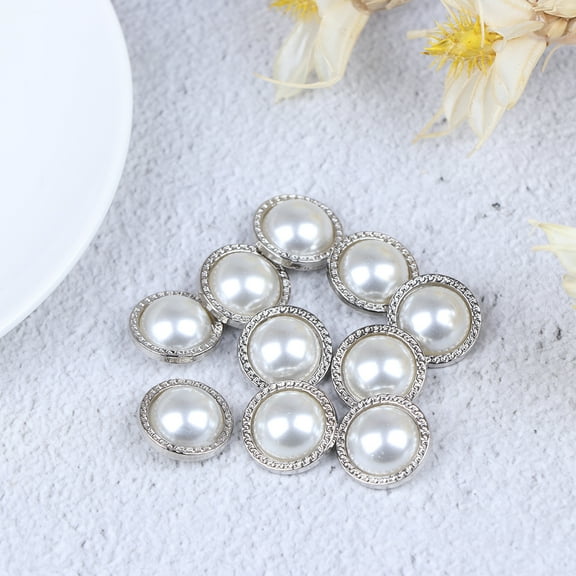 (Silver) 10pcs Pearl Metal Shank Buttons for Sewing Scrapbooking DIY Craft Decoration