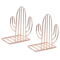 SPRING PARK 1 Pair Metal Book Ends Rose Gold Bookends for Shelves,Cute Cactus Heavy Duty Book Ends Holder Stand Decorative Bookends for Kids School Home Office