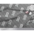 thumbnail image 2 of Soimoi Gray Japan Crepe Satin Fabric Bow & Artistic Skull Stripe Print Fabric by Yard 42 Inch Wide, 2 of 3