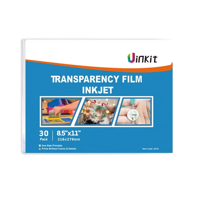 Película transparente Uinkit Pintable, 8,5 x 11, 30 hojas para inyección de tinta