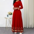thumbnail image 2 of IROINNID Savings Semi Formal Dress for Women Long Sleeve A-Line Dress Retro Round Neck Printed Long Skirt,Red, 2 of 7