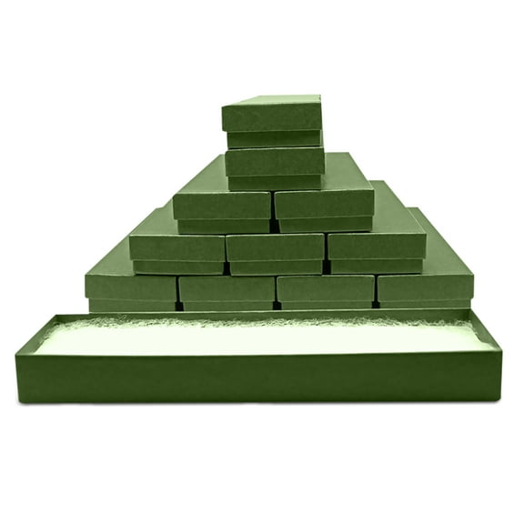 Novel Box 12 Pack Green Cardboard Cotton Filled Jewelry Gift Boxes 8x2x0.87 Inches with Lids
