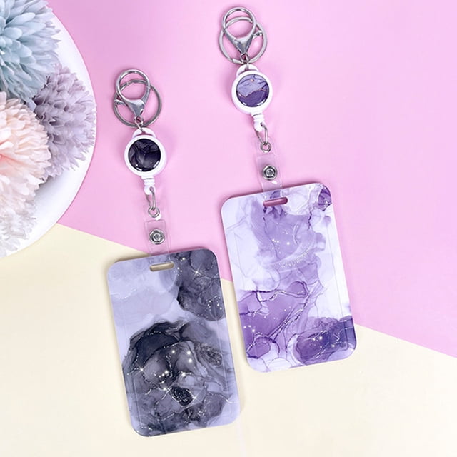 YAOMOBB Name Key Card Holder ID Badge Holder with Retractable Reel Exquisite Pattern Easy to Use Vertical Name Key Card Holder