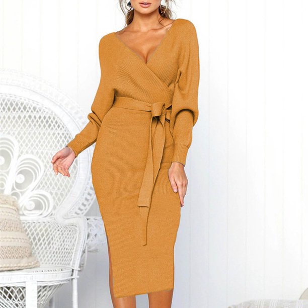 sweater wrap midi dress Nova Wrap Knit Midi Dress - Taupe