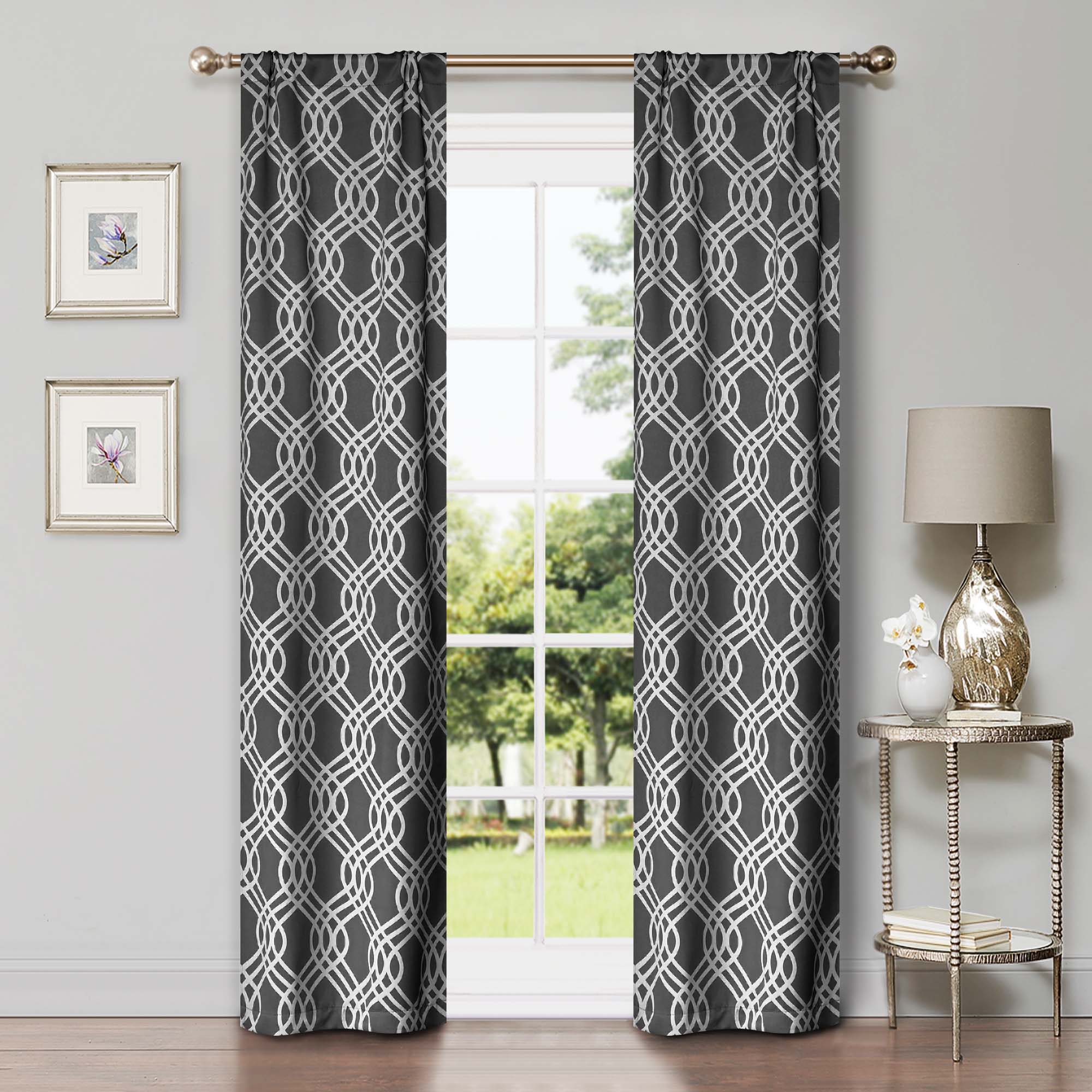 Superior Ribbon Blackout Curtains Set of 2, Grommet Header Cutain Panel Pair, Grey, 42"W x 96"L