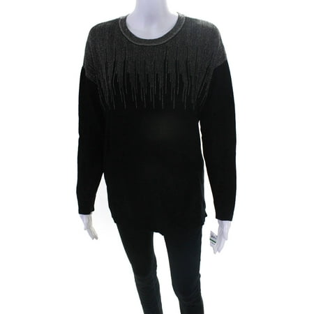 

Alfani Womens Long Sleeve Thin Knit Shiny Deep Black Lurex Pullover Size L