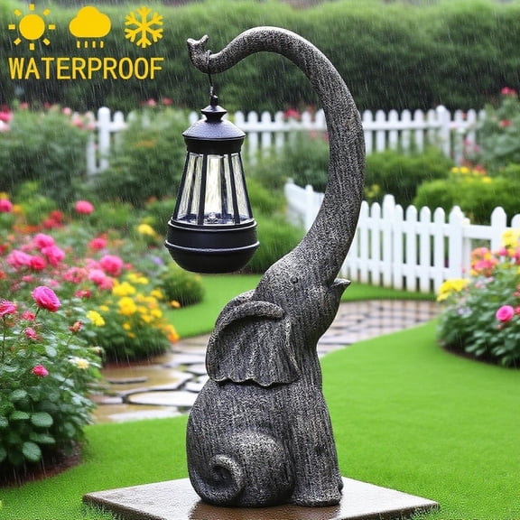 NIWEITA Solar-Powered Waterproof Elephant Sculpture - LED-Lit Outdoor Resin Ornament Garden/ Lawn/ Patio/ Pond Decor Gardening Gift