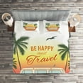 thumbnail image 2 of Surf Coverlet Set Queen Size, Retro Surf Van with Palms Camping Relax Hippie Travel Be Happy Free 60s Theme, Quilted 3 Piece Decor Bedspread Set with 2 Pillow Shams, Orange Green Yellow, by Ambesonne, 2 of 2