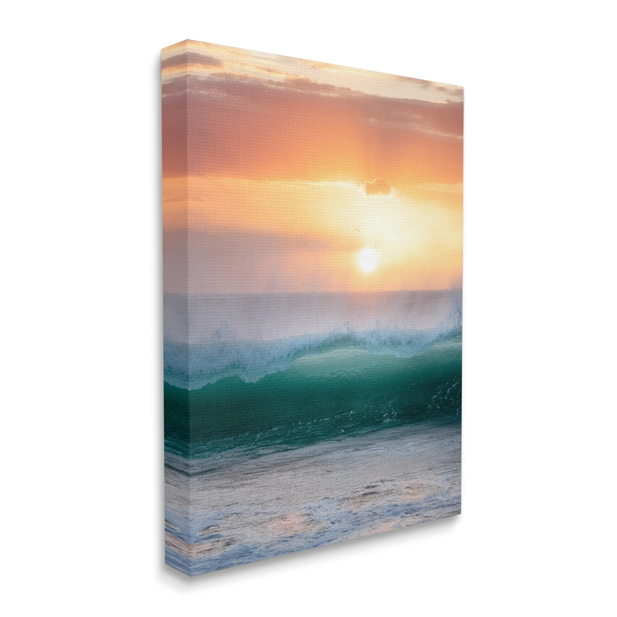 Stupell Industries Orange Sunset Rolling Ocean Waves Coastal Photography Gallery Wrapped Canvas Print Wall Art