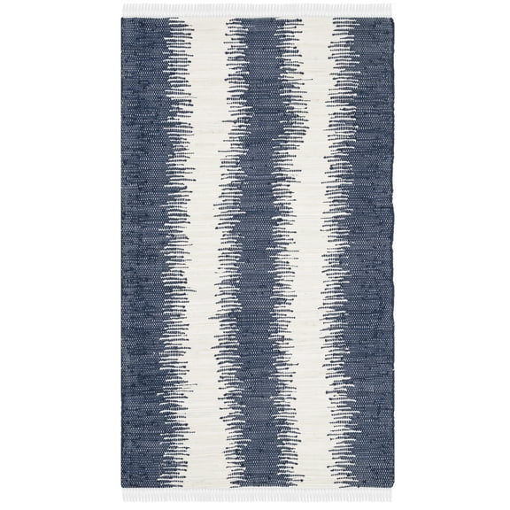SAFAVIEH Montauk Twyla Striped Cotton Area Rug, Dark Blue, 3' x 5'