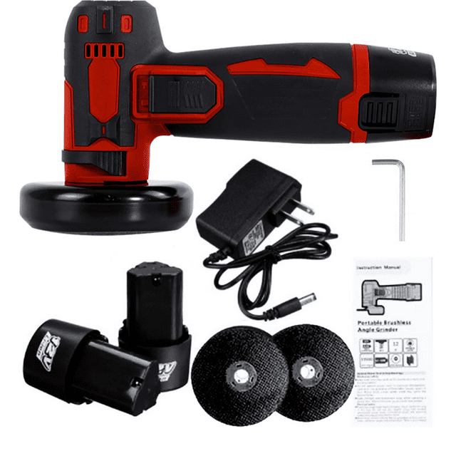 Mistaha 12V Lithium Battery Mini Angle Grinder with 1300mAh Capacity, Powerful Motor, Fast Heat Dissipation, Safety Protection, Multi-material Cutting - Red/Black US Plug