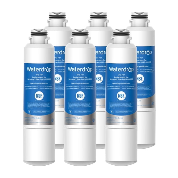 Waterdrop DA29-00020B Refrigerator Water Filter, Replacement for Samsung® HAF-CIN/EXP, DA29-00020B-1, RF263TEAESG, RF4287HARS, Reduce Chlorine, bad Taste and Odor, 6 Filters