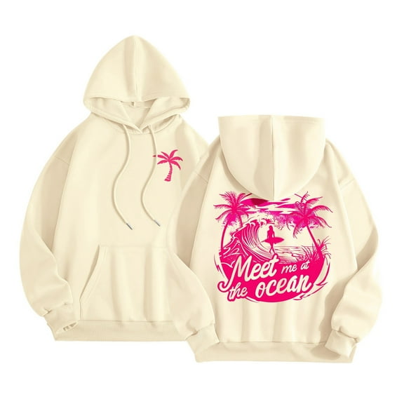 Xudanell Teen Girls Oversized Sweatshirt Oversized Hoodie Beach Vacation Clothes for Women Hoodie for Women Beige XL