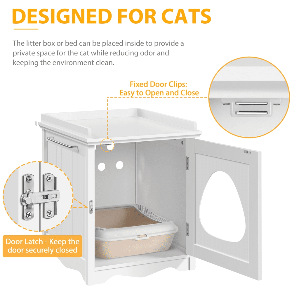 Alden Design Indoor Wooden Cat Litter Box Furniture Enclosure, White