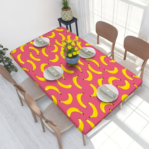 Elastic Edge Fitted Tablecloth Banana Yellow for Rectangle Table 4 FT 30 X 48 Inch