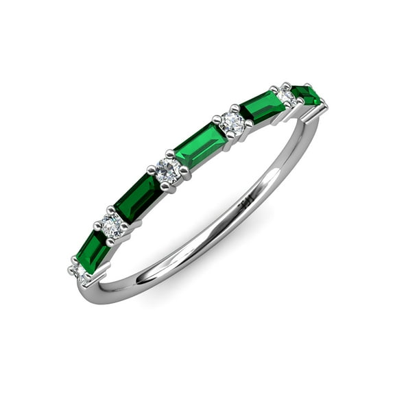 TriJewels 0.80 ctw Baguette Lab Created Emerald and Round Lab Grown Diamond Wedding Band in 14K Gold