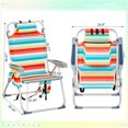thumbnail image 3 of Portable Outdoor Camping Folding Chair with 5 Position Backrest, Cooler Pouch, Backpack Straps and Cup Holders, Flat-Lying, Heavy Duty Foldable Beach Chairs with Pillow for Patio/Park, Rainbow Stripes, 3 of 9