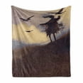 thumbnail image 1 of Horror Soft Flannel Fleece Blanket, Dark Soul from a Scary Movie on the Hills with Clouds and Flying Crows Print, Cozy Plush for Indoor and Outdoor Use, 70" x 90", Brown Mauve Beige, by Ambesonne, 1 of 6