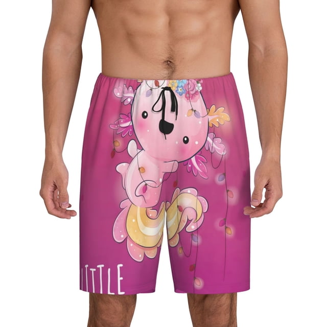 Balery Cute Pink Axolotl A Pantalones cortos de pijama de punto de algodón para hombre con cinturilla y bolsillos-Small