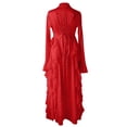 thumbnail image 3 of Women Long Sleeve Half Turtleneck Fall Dress Bohemian Relaxed Fit Maxi Flared Tiered Dress (Red XL), 3 of 4