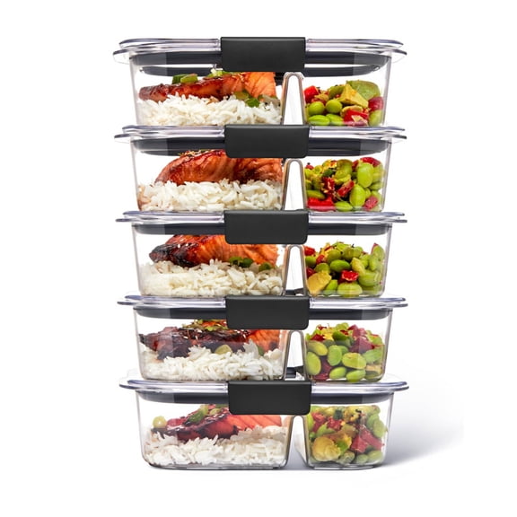 Rubbermaid Brilliance 10 Piece 2 Compartment Meal Prep Food Storage Containers, 2.85 Cup