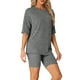 thumbnail image 4 of Conjunto de sudadera de manga corta de punto acanalado suave INSPIRE CHIC para mujer, pantalones cortos, ropa de casa, pijama XL negro gris, 4 of 6